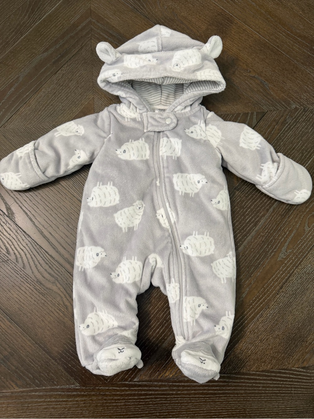 Carter's Light Gray Sheep Hooded Baby One-Piece